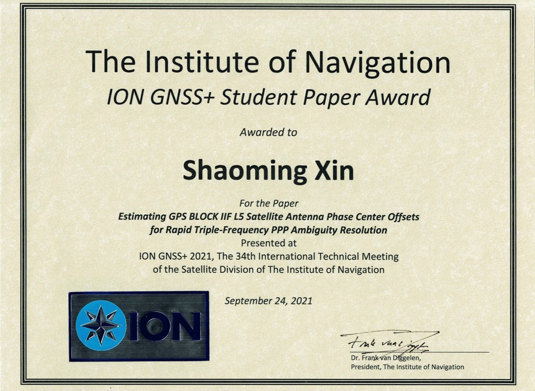 ION GNSS+ 2021 Student Paper Award